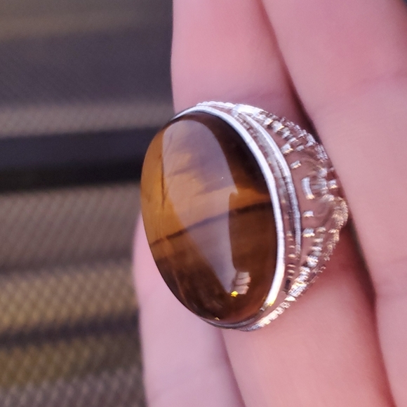 New Overzized Tiger Eye Adjustable 925 Silver Ring. - Picture 7 of 12